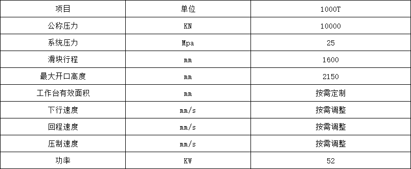 1000噸模壓建築塑料模殼成型液壓機參數